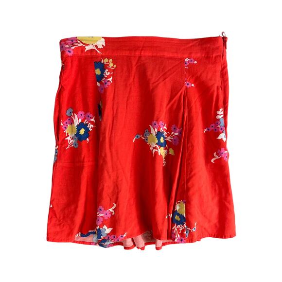 Modcloth Womens Small Red Blue Floral 100% Rayon Mini Skirt - Picture 3 of 9